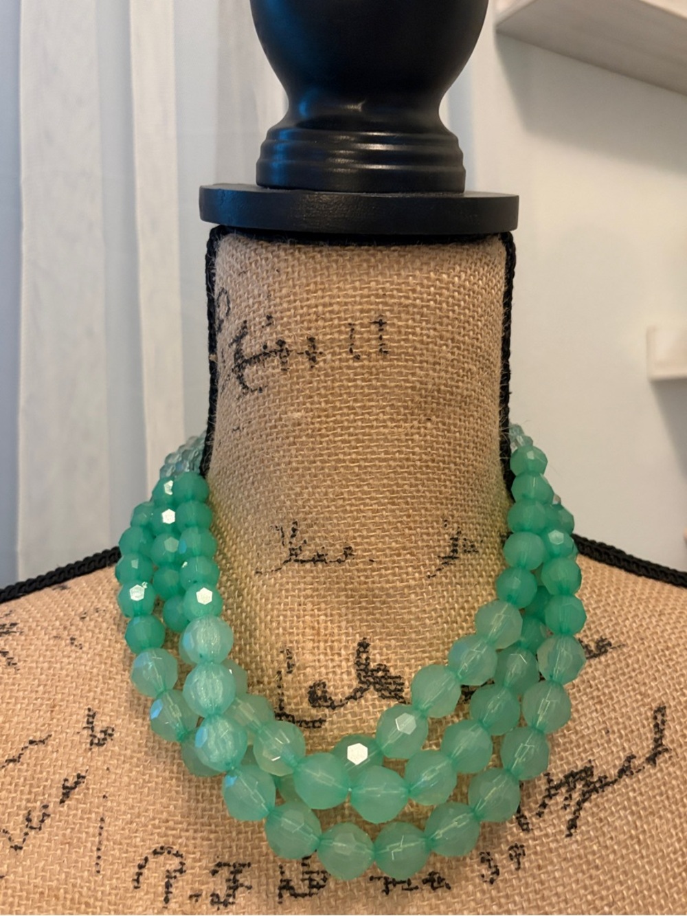 Three-Strand Mint Green Faceted Bead Necklace - Women’s Jewelry